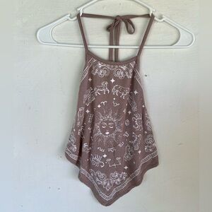 Paper Moon Boho Halter Bandana Zodiac Beige Tan White Sun & Animals Top S